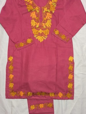 Elegant pink aari embroidered cotton cord set