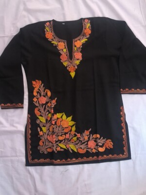 Summer cool black short kurti with designer aari work from kashmir