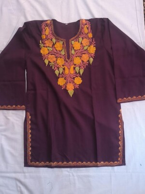 Stunning Kashmiri embroidery short kurti with aari work