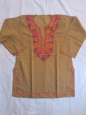 Soft fabric kashmiri embroidery with aari work short kurti