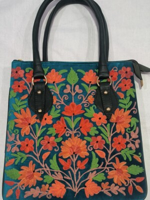 Kashmiri hand embroidery sweed leather bag