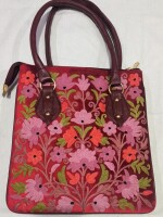 Kashmiri hand embroidery sweed leather bag