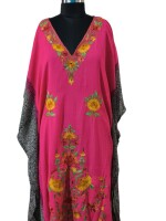 Elegant Machine Aari Work Long Kaftan in Crush Cotton – Double Dye Delight