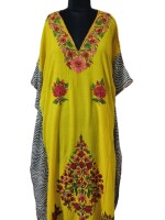 Elegant Machine Aari Work Long Kaftan in Crush Cotton – Double Dye Delight