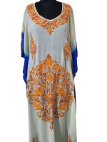 Elegant Machine Aari Work Long Kaftan in Crush Cotton – Double Dye Delight