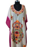 Elegant Machine Aari Work Long Kaftan in Crush Cotton – Double Dye Delight