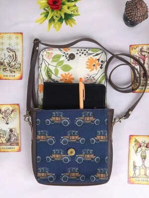 Vintage Car Pattern Travel Sling Bag