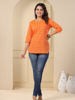Jeniffer Kurti Top Self Design for Women (Orange)-KR-03