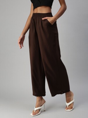 Classic brown palazzo pants soft cotton relaxed fit