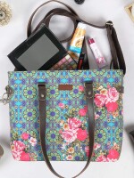 Blue and Pink Flower Women Tote Handbag