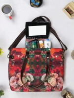 Women’s Multicolour Floral Tote Bag , Back side Zipper Pocket for quick access and 2 Zippered compartment to keep valuables