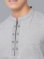 Grey Color Pin Stripes Poly-Cot Textured Men Short Kurta
