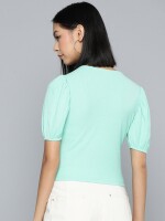 Puffed sleeves button up top for women