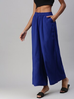 Stylish blue 100% cotton polyester blend palazzo pants