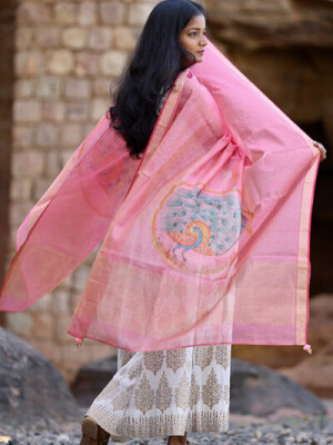 Pichwai hand-painted chanderi silk dupatta