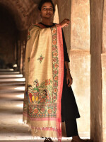 Ram-Sita vivah scene on hand-painted madhubani cotton dupatta