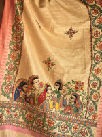 Ram-Sita vivah scene on hand-painted madhubani cotton dupatta