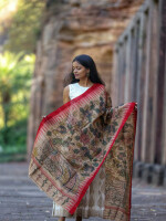 Kalamkari hand painted tussar ghicha silk dupatta