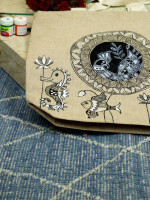 Folklore fusion handpainted cotton jute tote bag