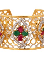 Royal gemstone bracelet kada with rubies emeralds and diamonds