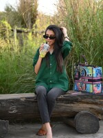Stylish green pure cotton over size shirt for women