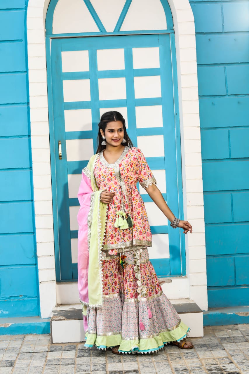 Pink Block Printed Cotton Sharara Suit at Rs 2050/piece | Valmiki Nagar |  Mumbai | ID: 22178713962