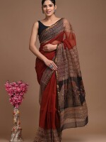 RED AND BLACK HAND BLOCK PRINT KOTA DORIA SAREE