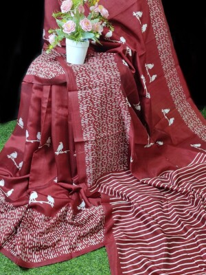 A Jaipuri Bagru Print Silk saree with Running Blouse piece(BP)