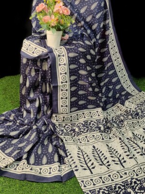 A Jaipuri Bagru Print Silk saree with Running Blouse piece(BP)