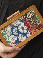 Floral printed rectangular wooden clutch,made of Mango Wood,Waist Length Sling Chain Included