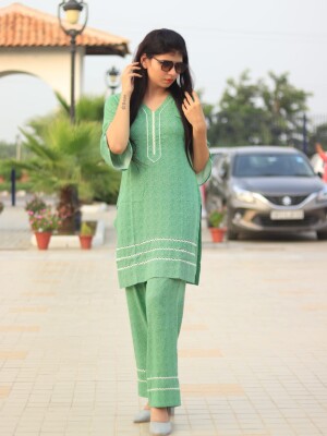 Cotton Printed Co-ord Set in Green Colour