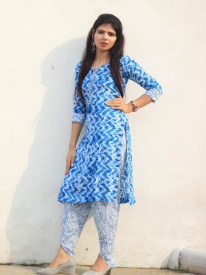 Cotton Printed Long Style Co-ord Set in Tie n Dye Fabric with Tulip Pant