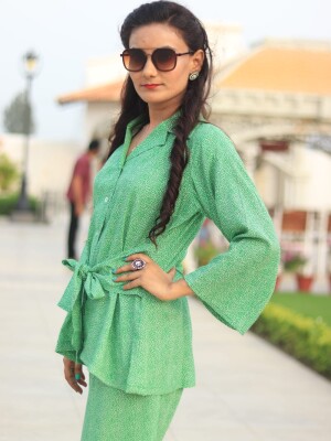 Cotton Printed Co-ord Set in Green Colour