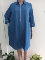 "Denim Look" shirt dress made from soft fabric, available in sizes ranging from M to 4XL.