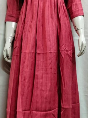 Maroon Flared Dress With Thread Embroidery, Women Ethnic Dress Pink Dress