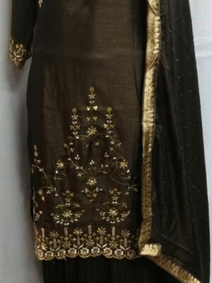 Women Cotton Silk Kurta Sharara Set, Plazo suit  fabric cotton silk,
