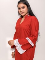 Cotton kurta in distinctive style and stunning maroon color