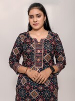 Blue ethnic printed kurta paired with matching multicolor stripes pants perfect comfortable and stylish ensemble