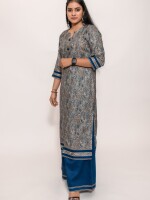Blue paisley print elegant kurta paired with solid blue matching palazzo pants,  trendy fashionable and well-matched