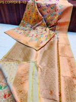 Exclusive copper pashmina katan silk saree,all over copper zari weaving with mina work