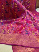 EXCLUSIVE PINK PASHMINA KATAN SILK SAREE,ALL OVER COPPER ZARI WEAVING WITH MINA WORK