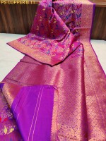 Exclusive purple pashmina katan silk saree all over copper zari weaving with mina work