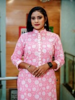 Ethereal Straight Cut Pure Cotton White & Pink Floral Printed Kurti, a light and breathable feel, ensuring comfort all day long.