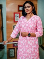 Ethereal Straight Cut Pure Cotton White & Pink Floral Printed Kurti, embodying a perfect blend of tradition and contemporary fashion.