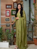 A full-length, basic straight-cut kurta crafted in the mesmerizing shade of Mehandi green.