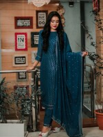 A full-length, basic straight-cut kurta in the captivating shade of peacock blue, perfect for special occasions and festivals