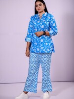 Azure Blue Pure Cotton Floral Printed Co-ord Set, providing a fresh and vibrant look