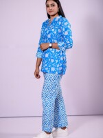 Azure Blue Pure Cotton Floral Printed Co-ord Set, providing a fresh and vibrant look