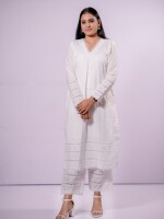 Pure White Cotton Straight Cut Kurta with Palazzo, offers breathability and a soft texture against the skin