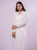 Pure White Cotton Straight Cut Kurta with Palazzo, offers breathability and a soft texture against the skin